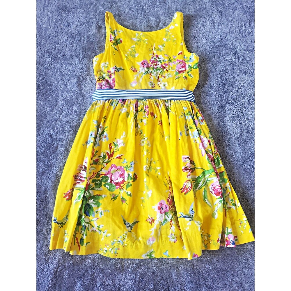 Polo Ralph Lauren Girls Yellow Floral Fit & Flare Sleeveless Dress Size 16